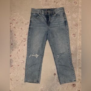 EXPRESS JEANS! Straight ankle high rise! Rips in the knees and light wash!